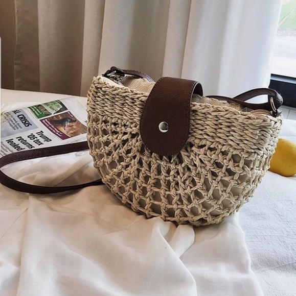 ROME Straw Shoulder Crossbody Weaving Bag Beach - Picture 5 of 8